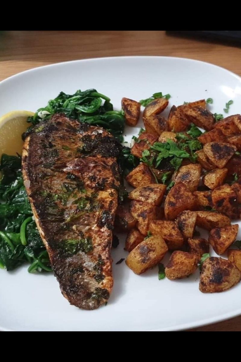 Sea Bass With Seasoned Potatoes & Spinach